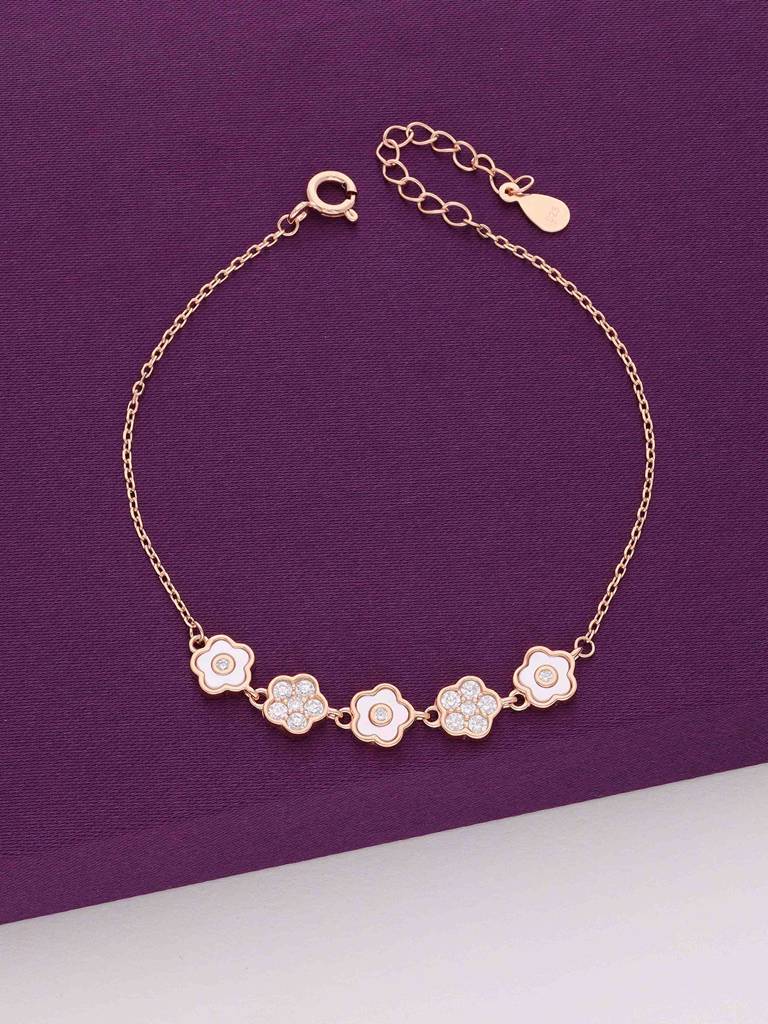 Sterling Silver Rose Gold Radiant Floral Bracelet : BRLO322-RG-NA