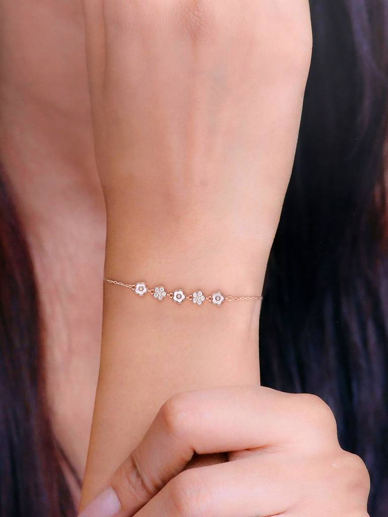 Sterling Silver Rose Gold Radiant Floral Bracelet : BRLO322-RG-NA