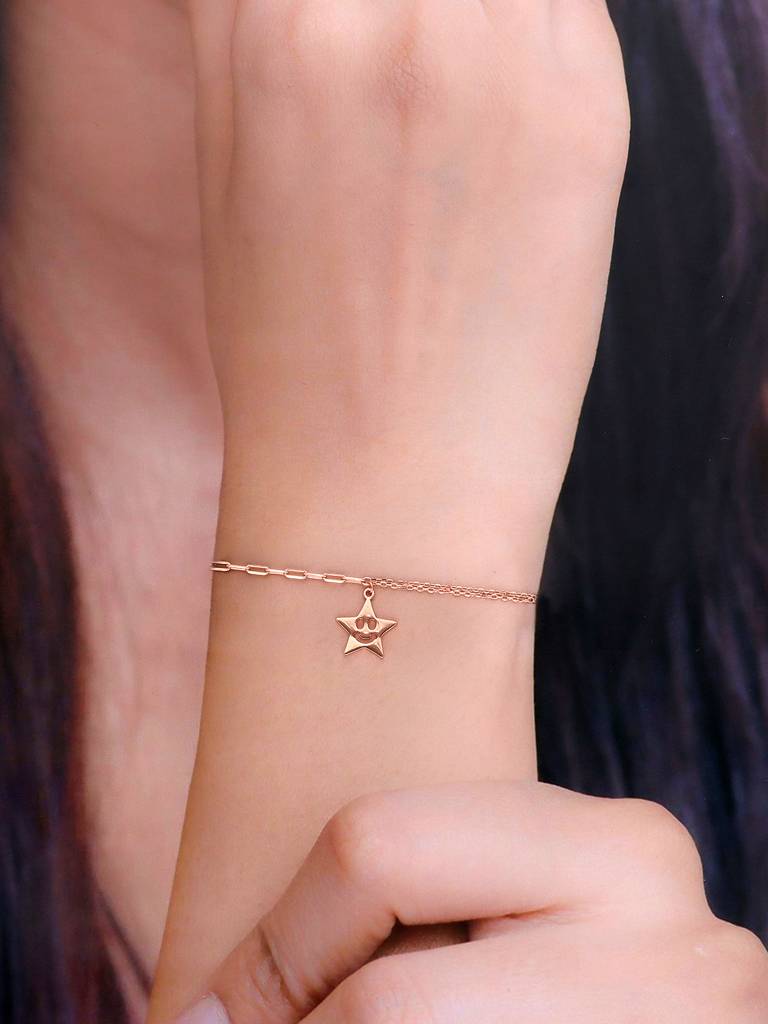 Sterling Silver Rose Gold Smiley Star Casual Bracelet : BRLO323-RG-NA