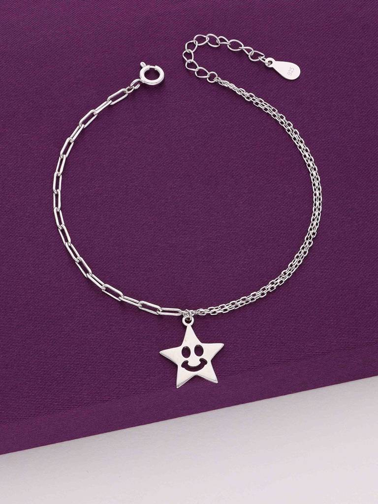 Sterling Silver Smiley Star Casual Bracelet : BRLO323-S-NA