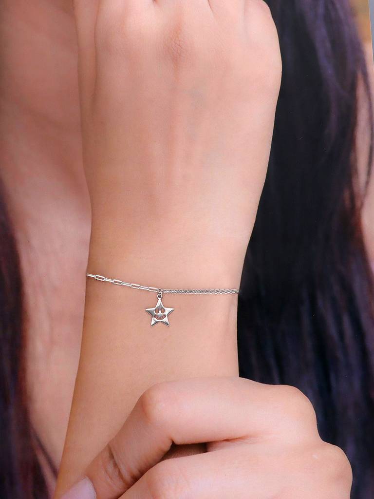 Sterling Silver Smiley Star Casual Bracelet : BRLO323-S-NA