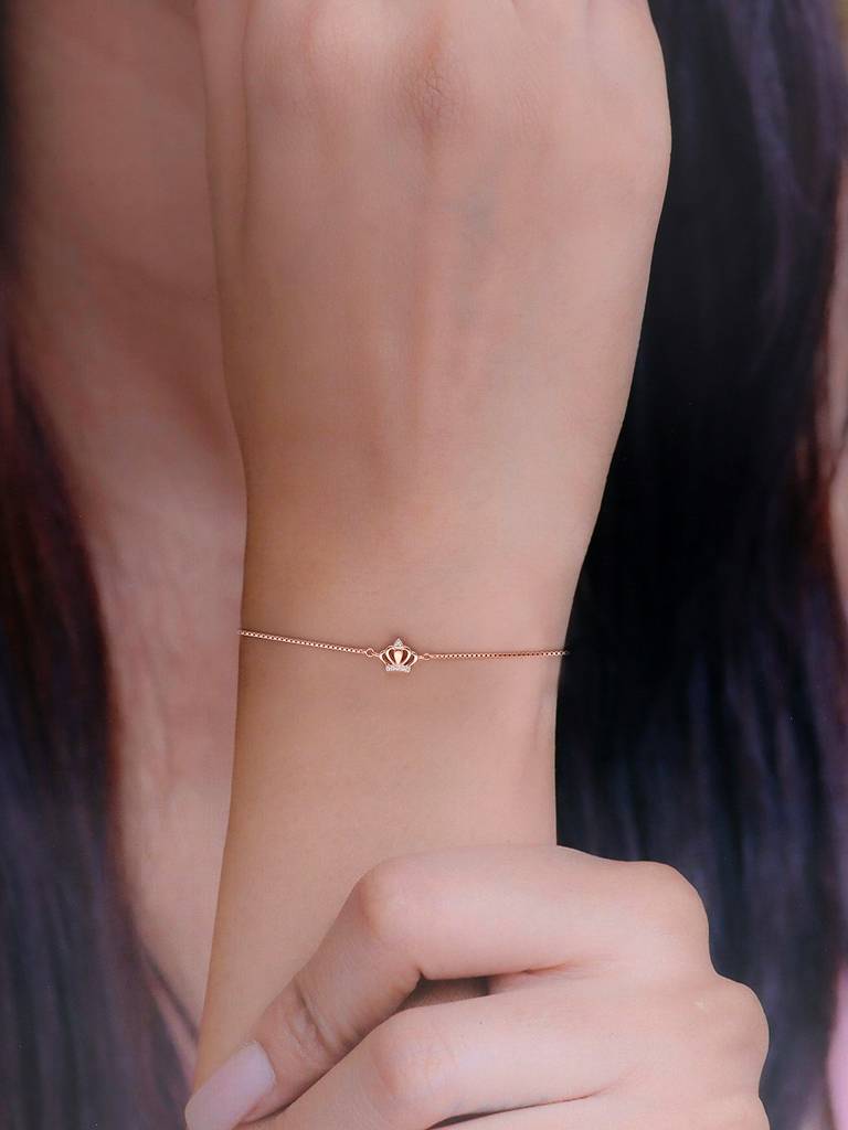 Sterling Silver Rose Gold Crystal Crown Zircon Casual Bracelet : BRLO329-RG-NA