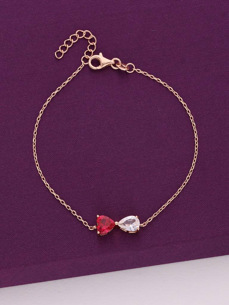 Sterling Sliver Rose Gold Red Heart Bracelet : BRLO330-RG-NA