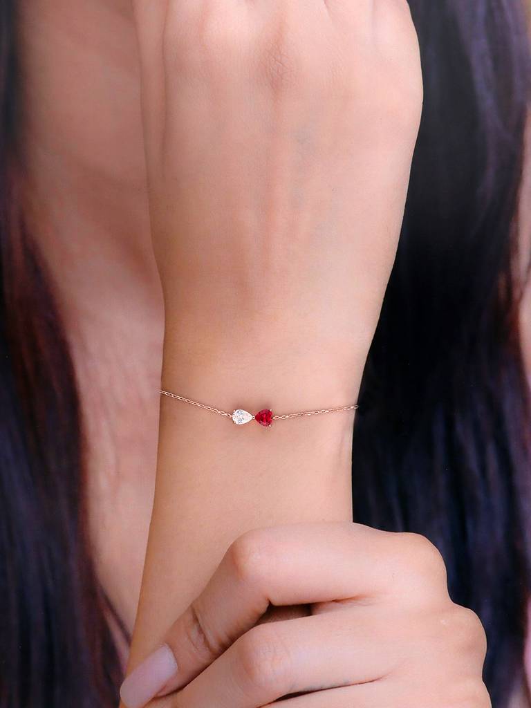 Sterling Sliver Rose Gold Red Heart Bracelet : BRLO330-RG-NA