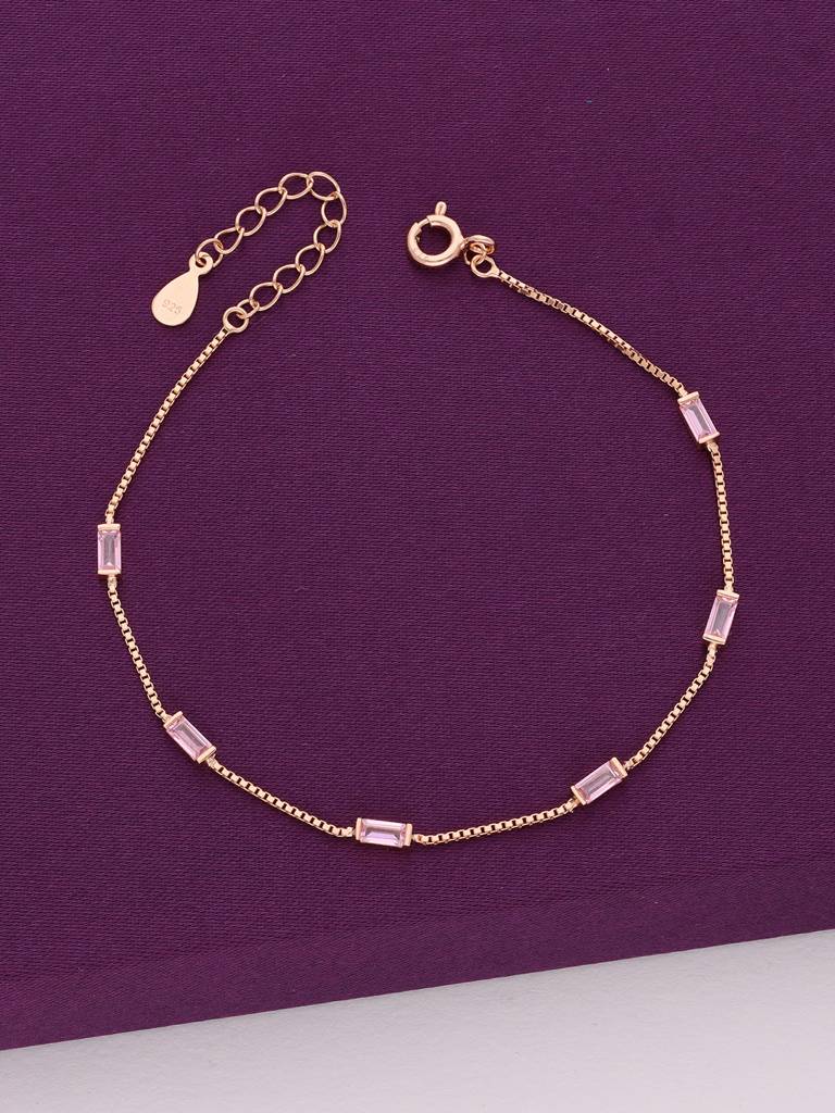 Sterling Silver Rose Gold Pink Zircon Minimal Bracelet : BRLO332-RG-NA