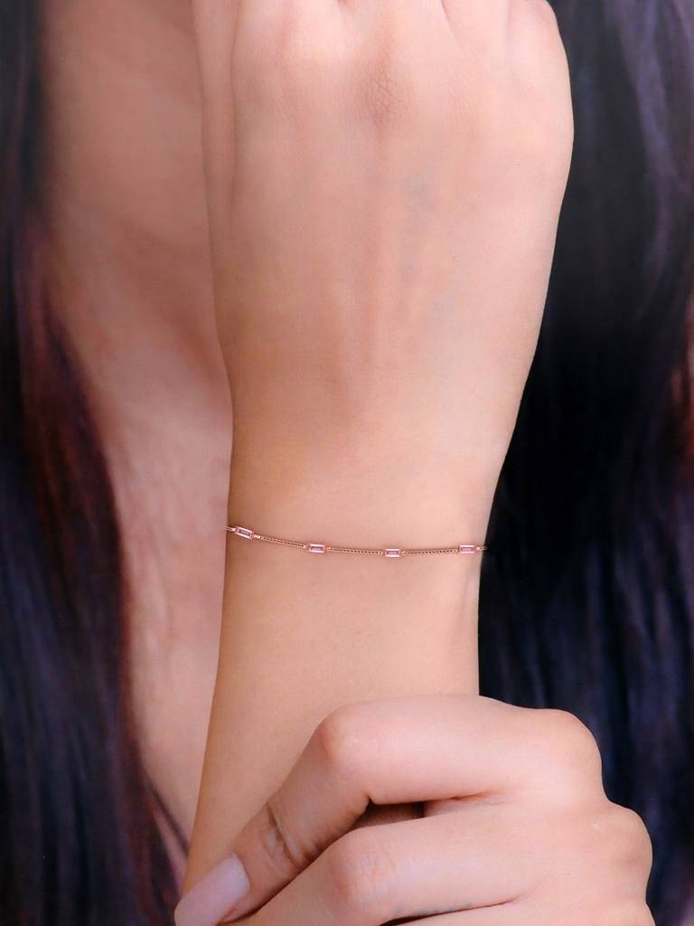 Sterling Silver Rose Gold Pink Zircon Minimal Bracelet : BRLO332-RG-NA