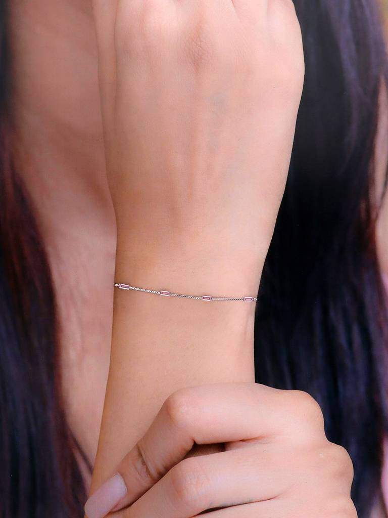 Sterling Silver Pink Zircon Minimal Bracelet : BRLO332-S-NA