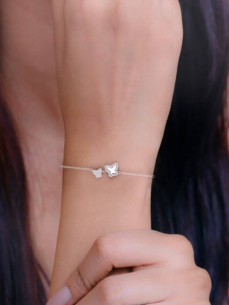 Sterling Silver Crystal Butterfly Bracelet : BRLO335-S-NA