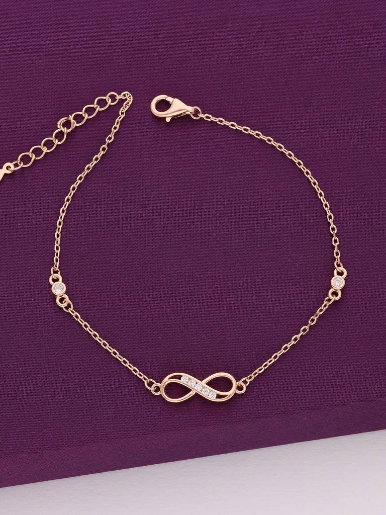 Sterling Silver Rose Gold Zircon Infinity Casual Bracelet : BRLO336-RG-NA