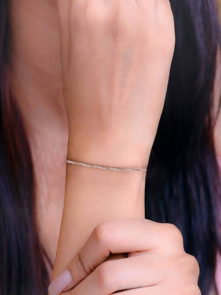 Sterling Silver Rose Gold Timeless Weave Silver Bracelet : BRLO344-SRG-NA
