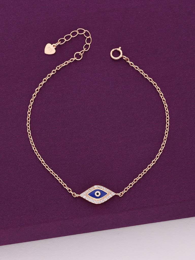 Sterling Silver Rose Gold Single Evil Eye Zircon Studded Bracelet : BRLO349-RG-NA