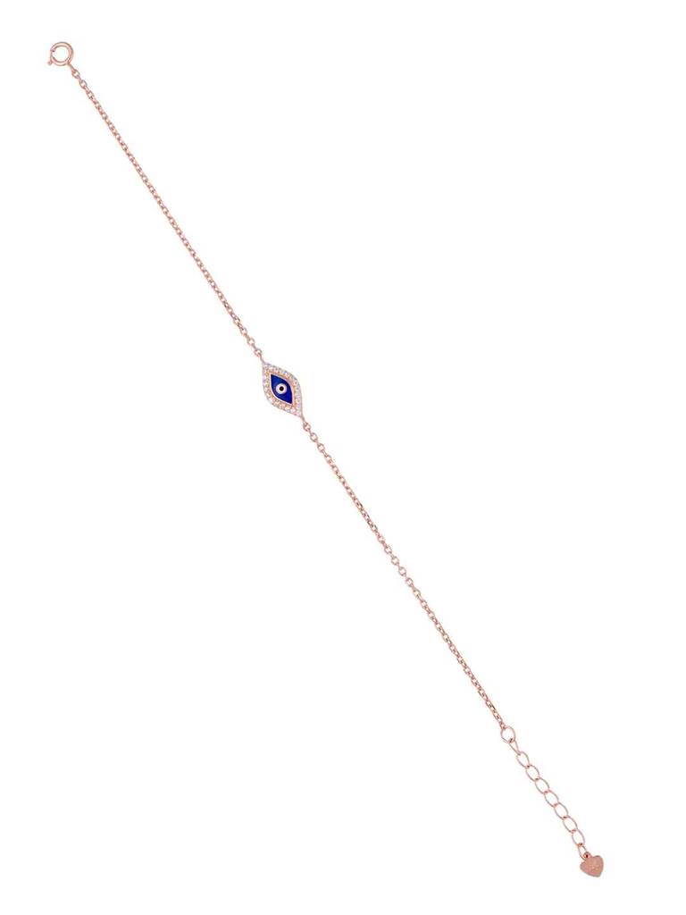 Sterling Silver Rose Gold Single Evil Eye Zircon Studded Bracelet : BRLO349-RG-NA