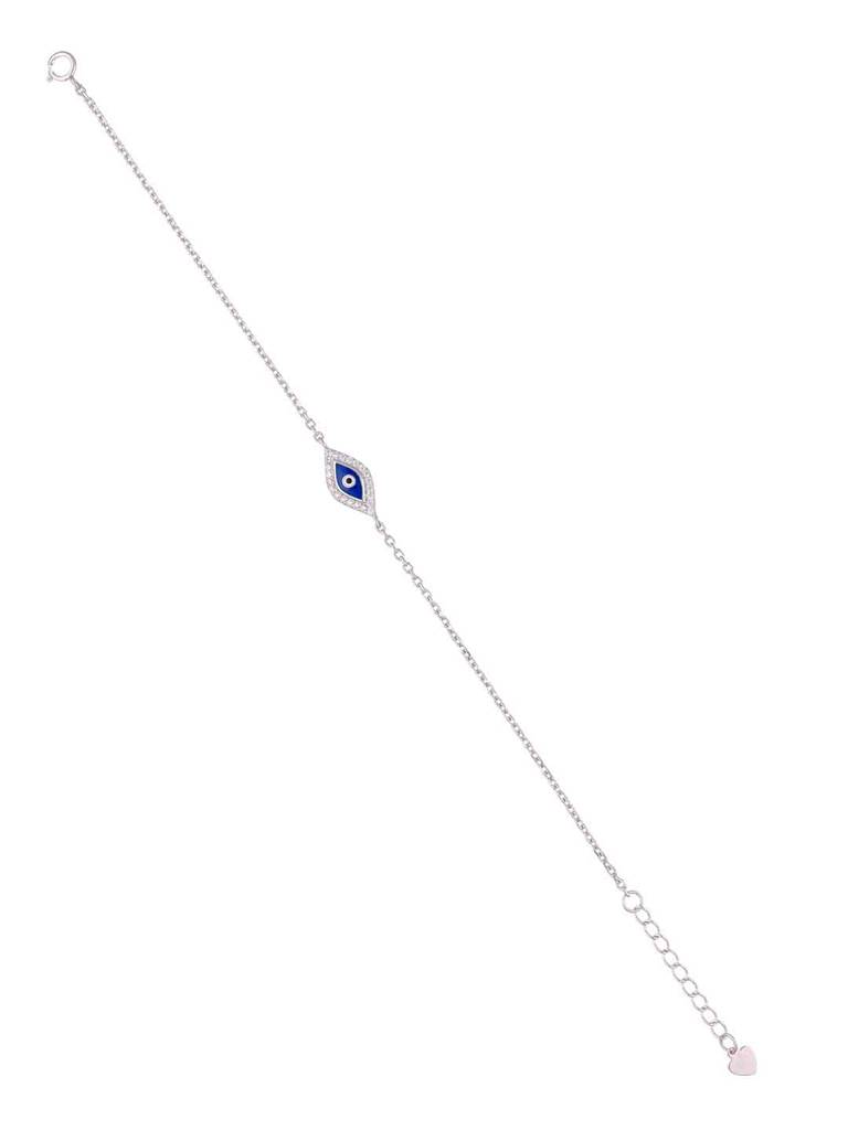Sterling Silver Single Evil Eye Zircon Studded Bracelet : BRLO349-S-NA