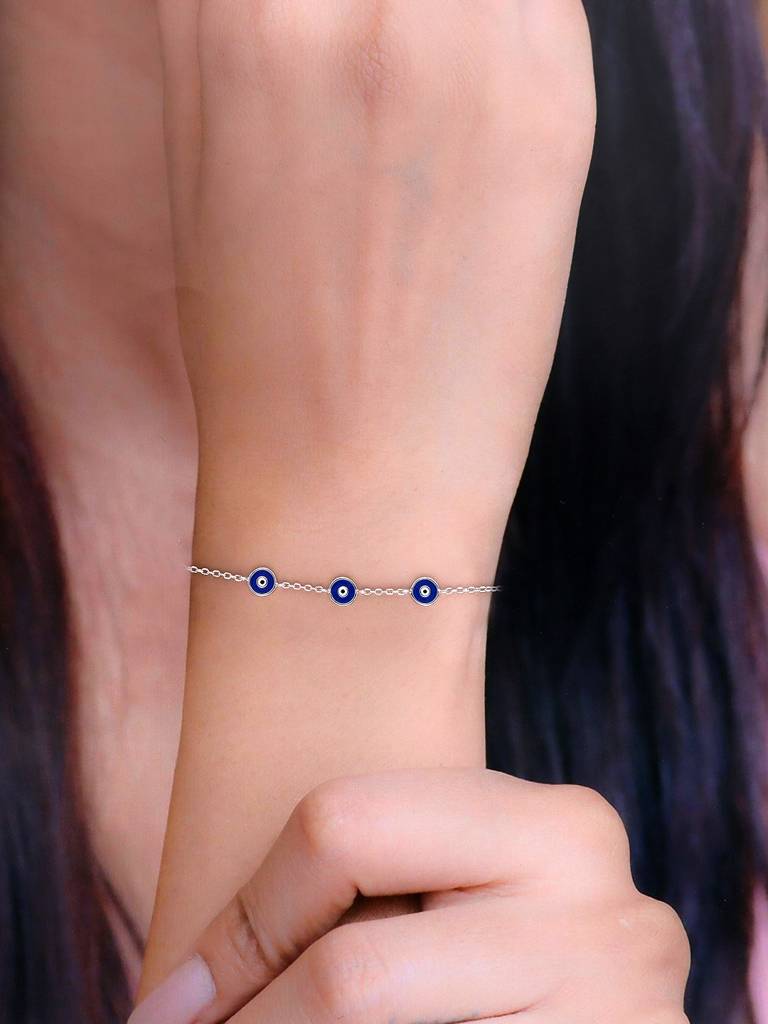 Sterling Silver Minimalistic Triple Evil Eye Bracelet : BRLO351-S-NA