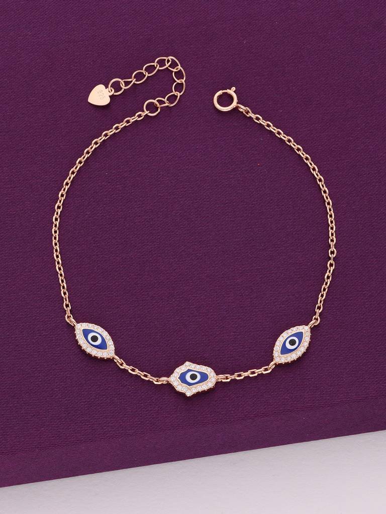 Sterling Silver Rose Gold Stylish Triple Evil Eye Bracelet : BRLO352-RG-NA