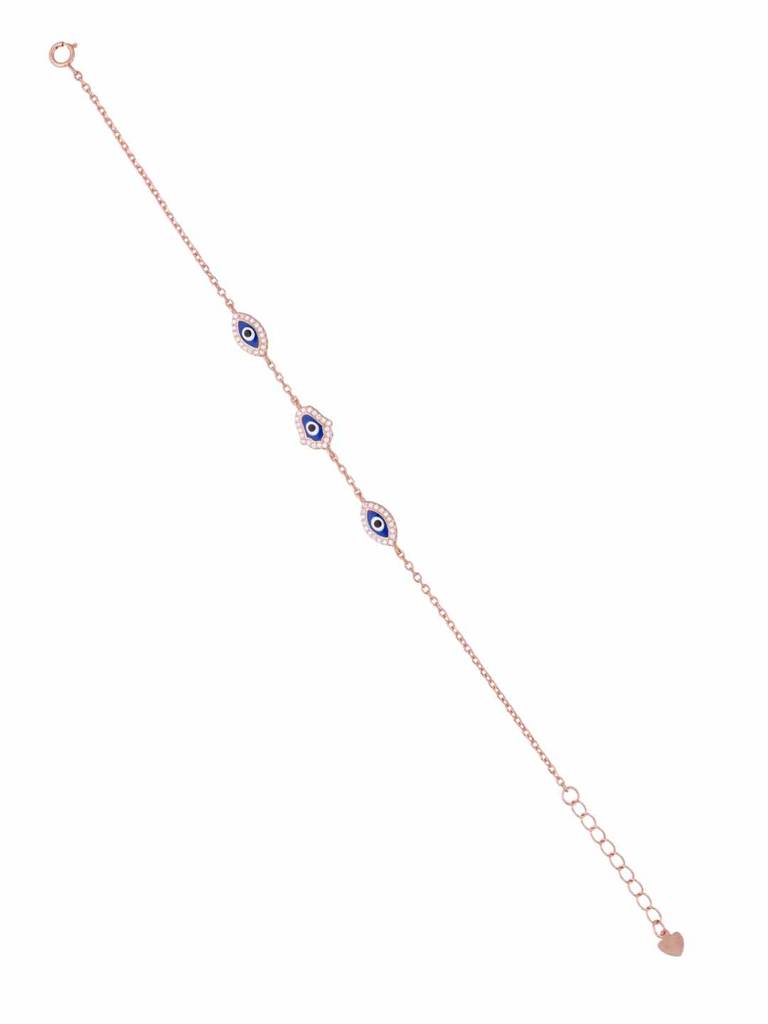 Sterling Silver Rose Gold Stylish Triple Evil Eye Bracelet : BRLO352-RG-NA