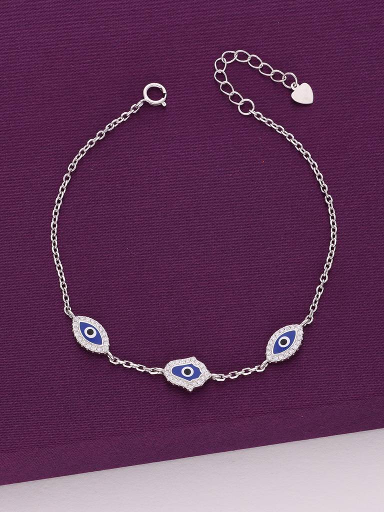 Sterling Silver Stylish Triple Evil Eye Bracelet : BRLO352-S-NA