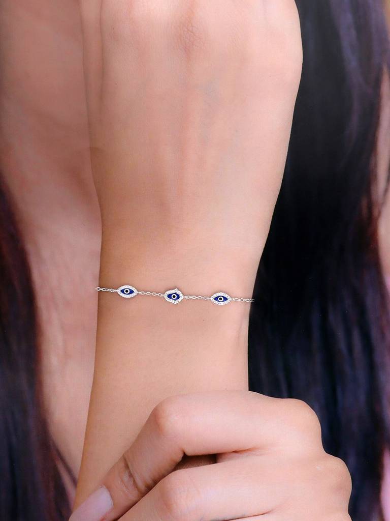 Sterling Silver Stylish Triple Evil Eye Bracelet : BRLO352-S-NA
