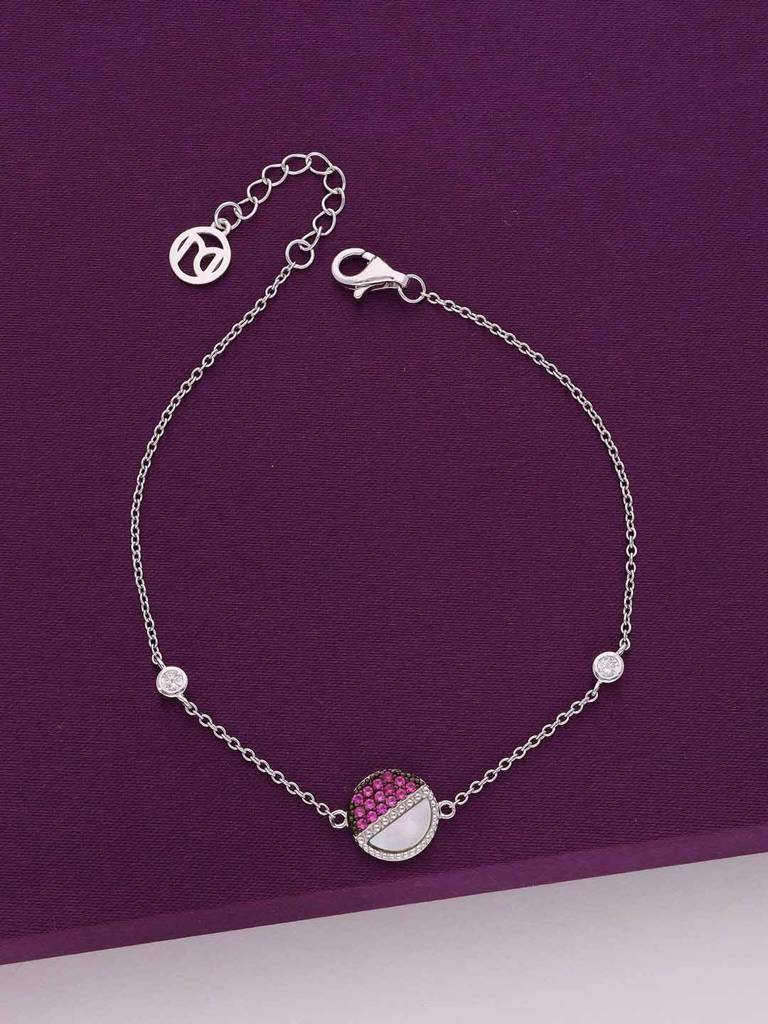 Sterling Silver Pink Stone Circle Of Elegance Bracelet : BRLO354-S-NA