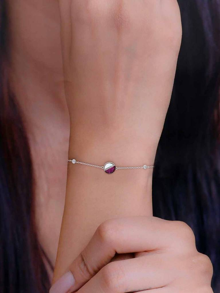 Sterling Silver Pink Stone Circle Of Elegance Bracelet : BRLO354-S-NA