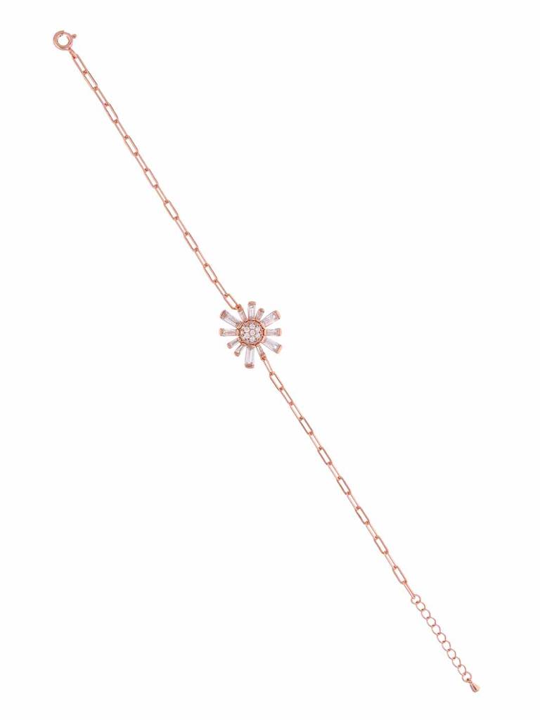 Sterling Silver Rose Gold Floral Elegance Baguette Casual Bracelet : BRLO355-RG-NA