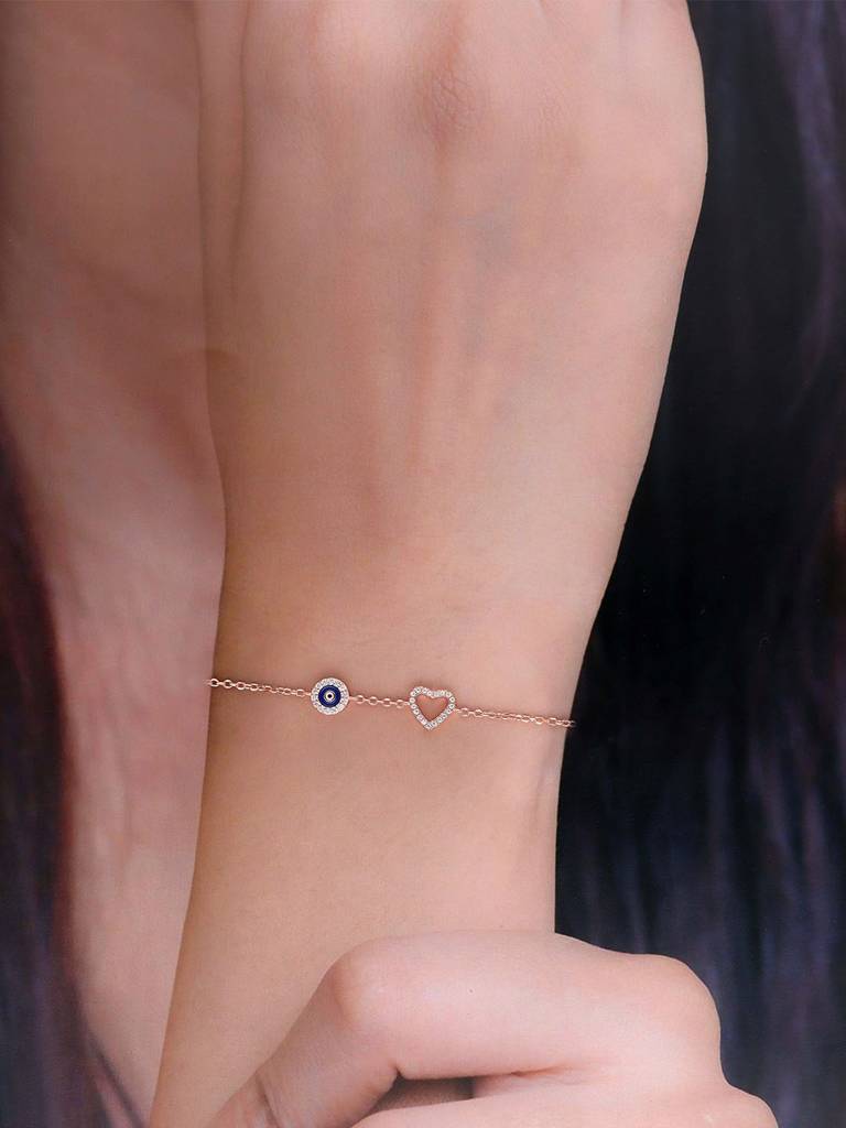 925 Silver Minimalistic Evil Eye Heart Bracelet : BRLO385-RG-NA