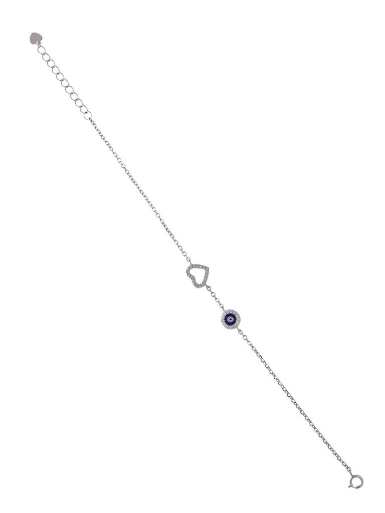 925 Silver Minimalistic Evil Eye Heart Bracelet : BRLO385-S-NA