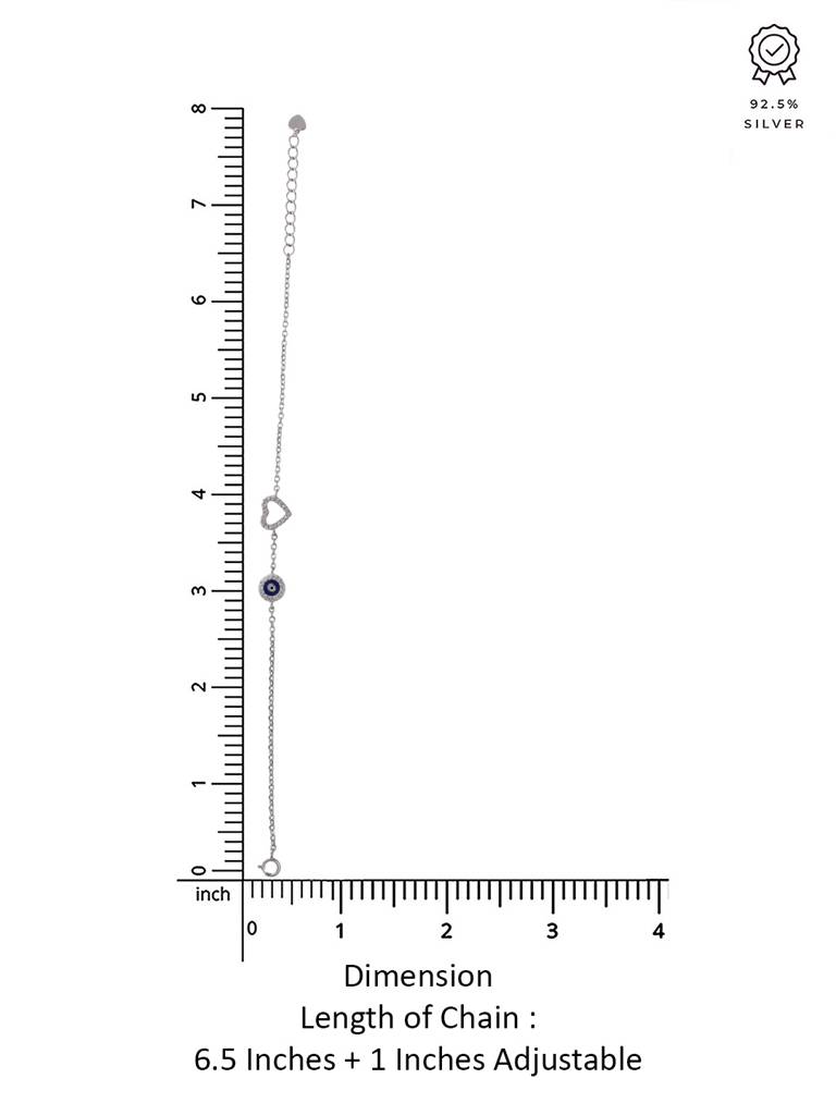 925 Silver Minimalistic Evil Eye Heart Bracelet : BRLO385-S-NA