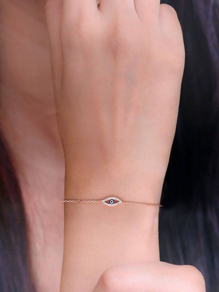 925 Silver Minimalist Evil Eye Link Bracelet : BRLO387-RG-NA
