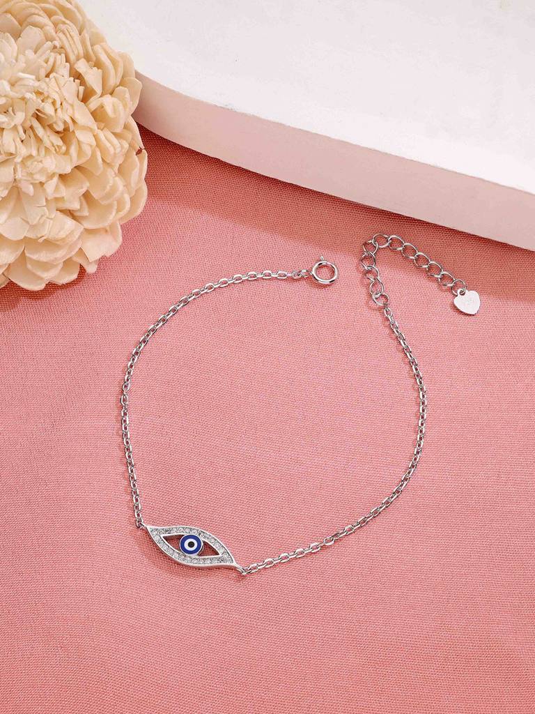 925 Silver Minimalist Evil Eye Link Bracelet : BRLO387-S-NA
