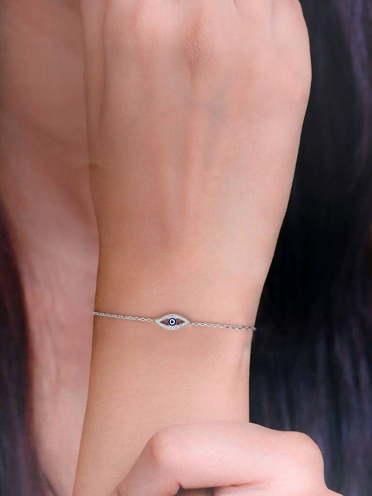 925 Silver Minimalist Evil Eye Link Bracelet : BRLO387-S-NA