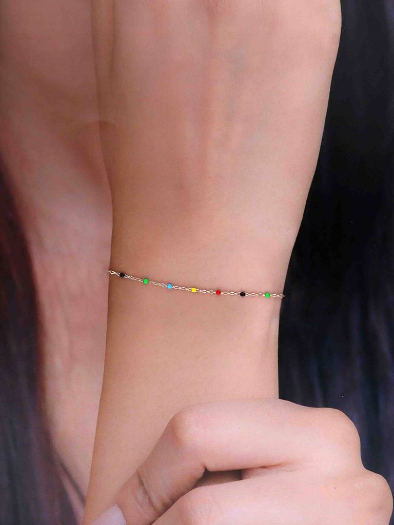 925 Silver Trendy Multi Colour Beads Bracelet : BRLO390-RG-NA