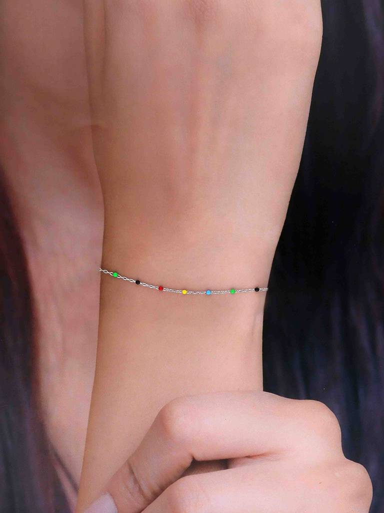 925 Silver Trendy Multi Colour Beads Bracelet : BRLO390-S-NA