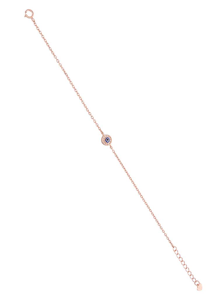 Sterling Silver Rose Gold Minimalistic Zircon Diamonds Single Evil Eye Bracelet : BRLO98-RG-NA