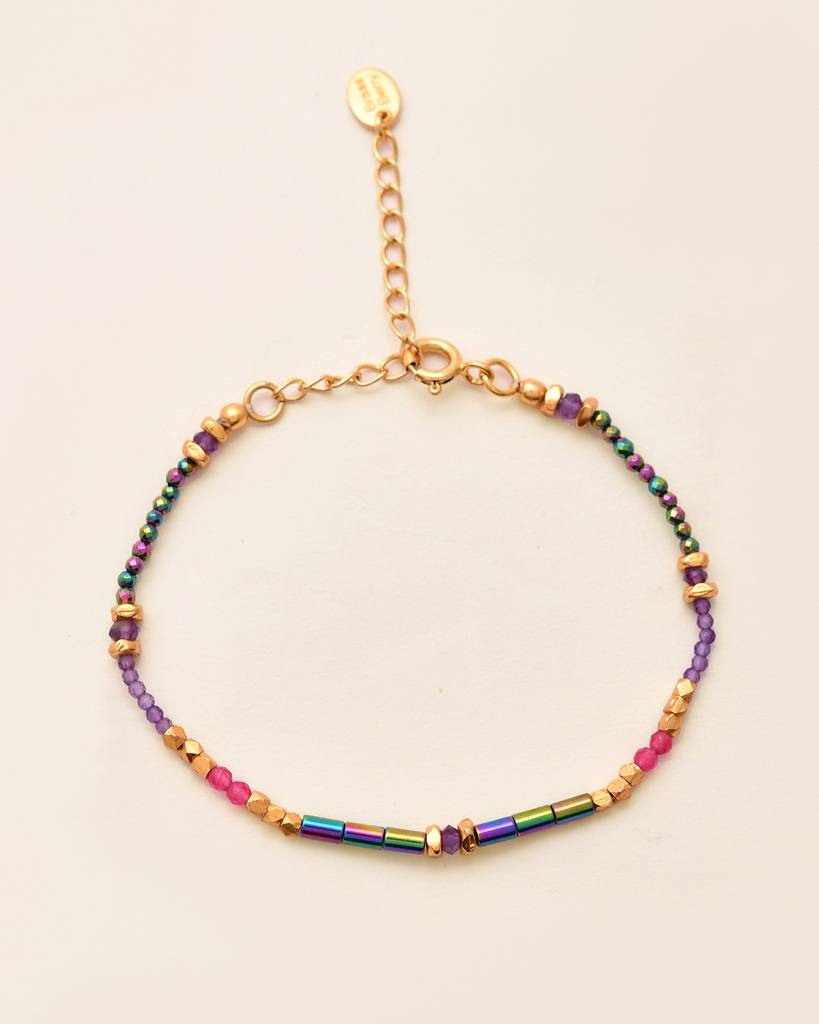 Balance Beads Rainbow Coated Hematite  Multistone Bracelet : BRP380(A)