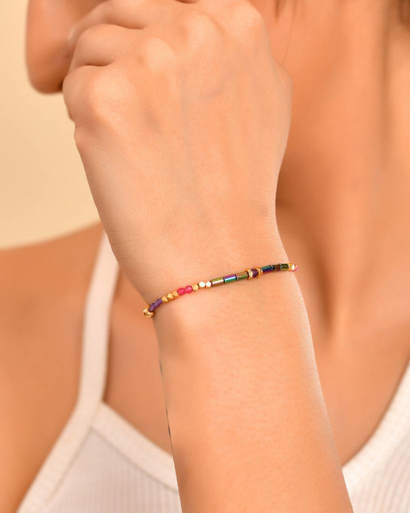 Balance Beads Rainbow Coated Hematite  Multistone Bracelet : BRP380(A)