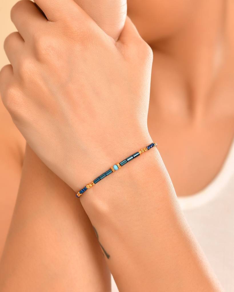 Balance Beads Blue Coated Hematite Multistone Bracelet : BRP380(L)