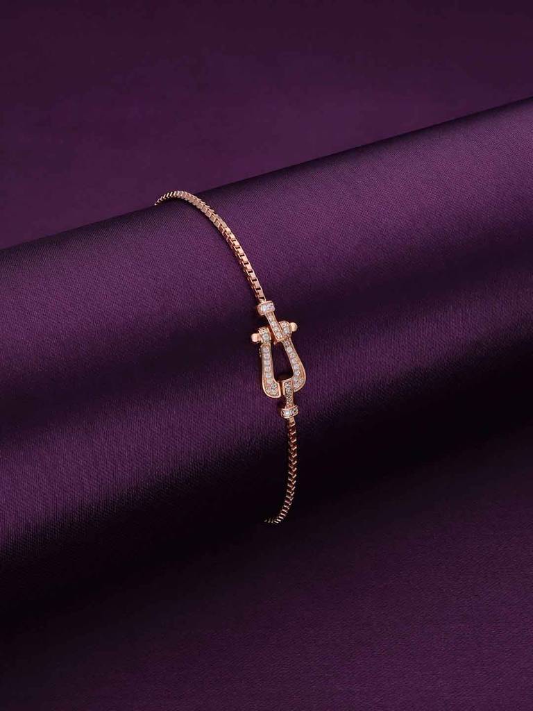 Sterling Silver Rose Gold Forever Anchored Diamond Adjustable Bracelet : BRSL101-RG-NA