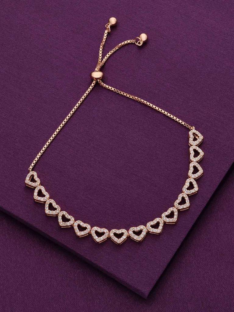 Sterling Silver Rose Gold The Band Of Hearts Chain Adjustable Bracelet : BRSL103-RG-NA