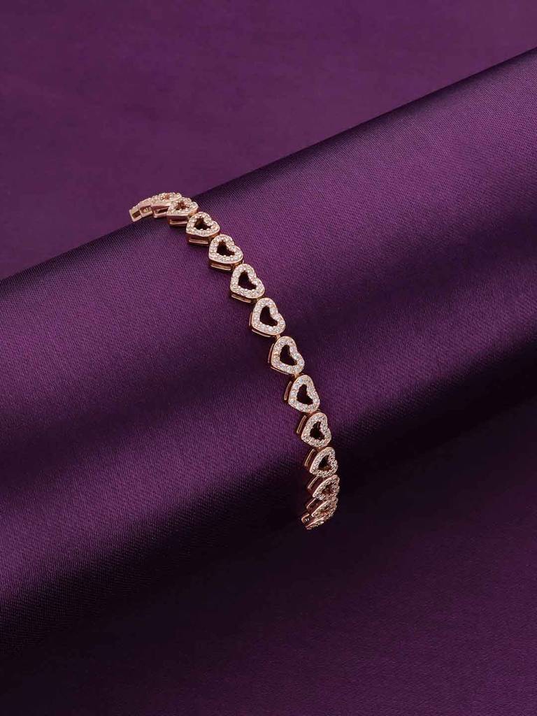 Sterling Silver Rose Gold The Band Of Hearts Chain Adjustable Bracelet : BRSL103-RG-NA