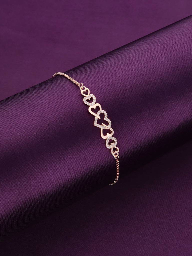 Sterling Silver Rose Gold The Heart Link Chain Adjustable Bracelet : BRSL105-RG-NA