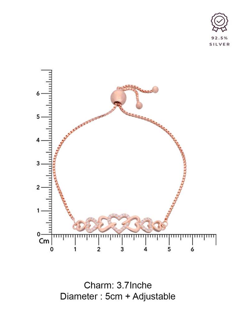 Sterling Silver Rose Gold The Heart Link Chain Adjustable Bracelet : BRSL105-RG-NA