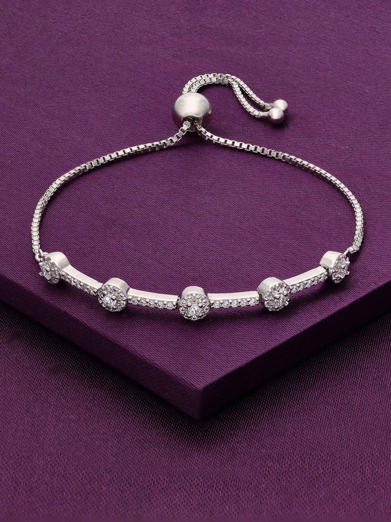 Sterling Silver Solitaire Brilliant Diamond Adjustable Bracelet : BRSL114-S-NA