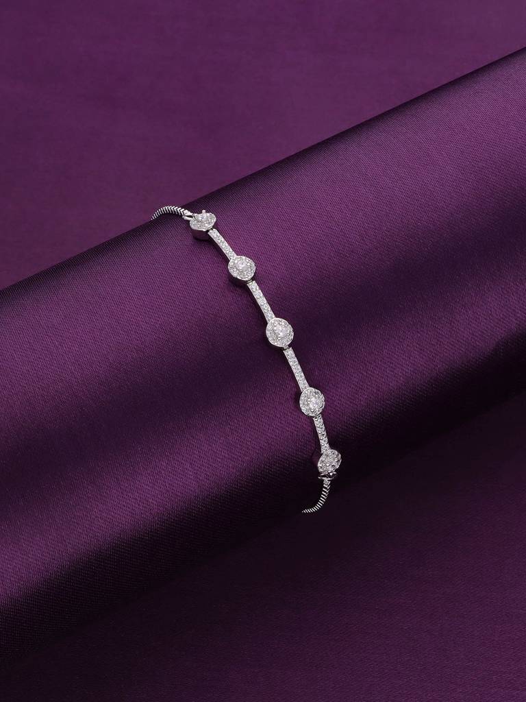 Sterling Silver Solitaire Brilliant Diamond Adjustable Bracelet : BRSL114-S-NA