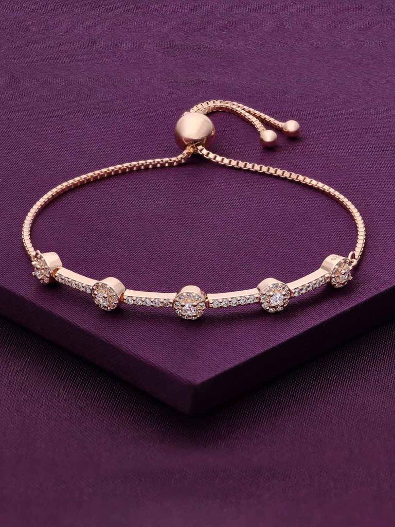 Sterling Silver Rose Gold Solitaire Brilliant Diamond Adjustable Bracelet : BRSL115-RG-NA