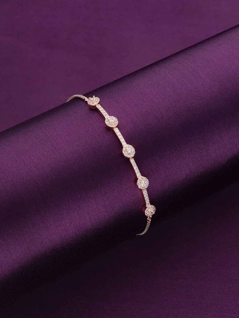 Sterling Silver Rose Gold Solitaire Brilliant Diamond Adjustable Bracelet : BRSL115-RG-NA
