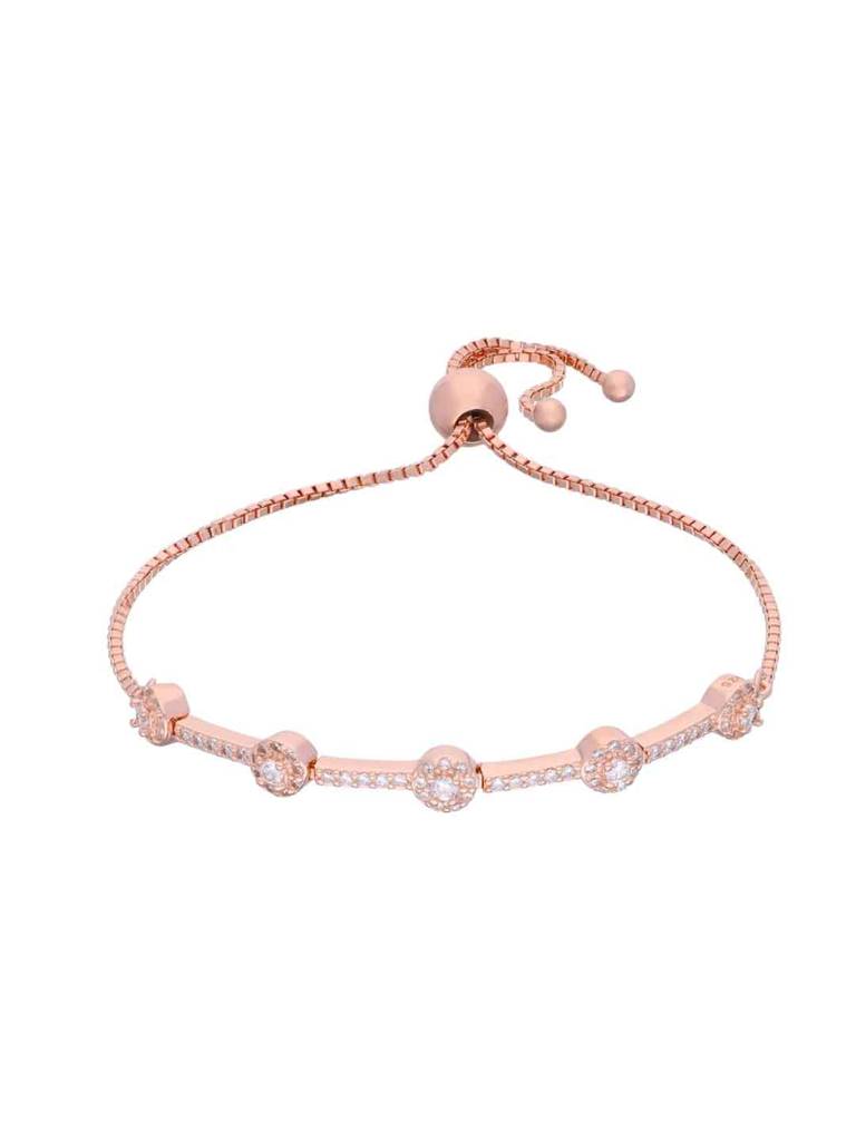 Sterling Silver Rose Gold Solitaire Brilliant Diamond Adjustable Bracelet : BRSL115-RG-NA