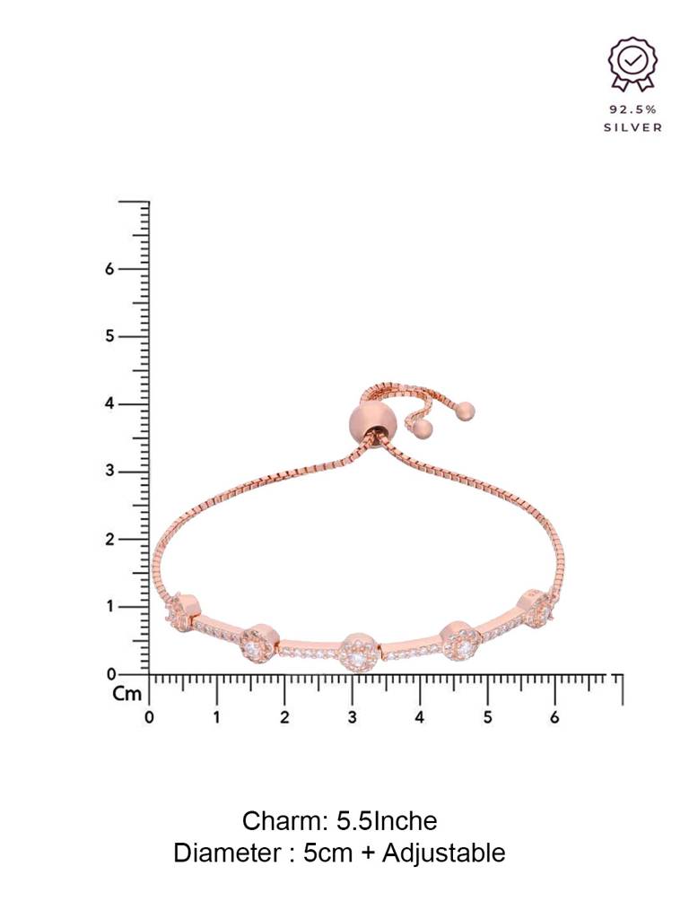 Sterling Silver Rose Gold Solitaire Brilliant Diamond Adjustable Bracelet : BRSL115-RG-NA