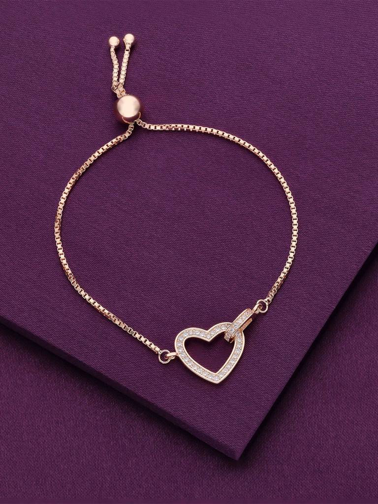 Sterling Silver Rose Gold Alluring Heart Link Adjustable Bracelet : BRSL124-RG-NA