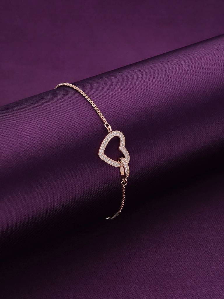 Sterling Silver Rose Gold Alluring Heart Link Adjustable Bracelet : BRSL124-RG-NA